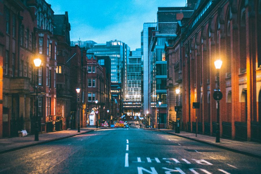 Development and investment: city street and buildings